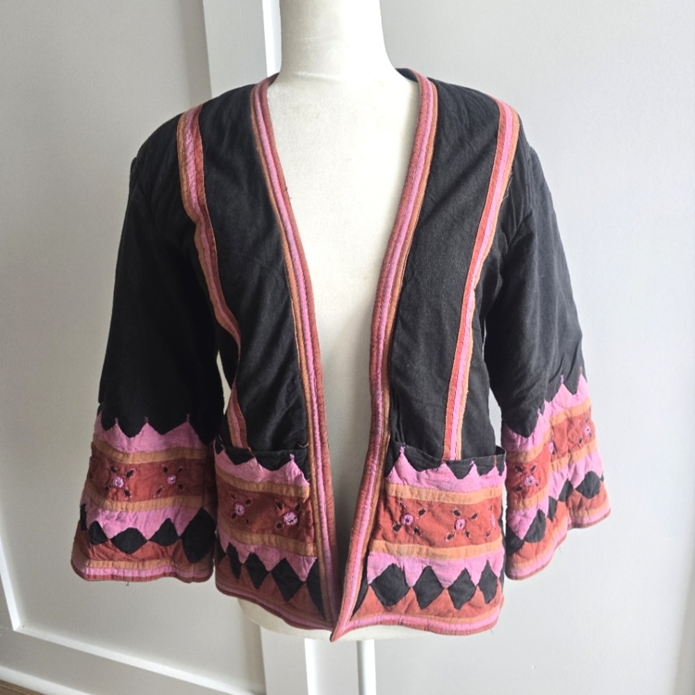 Vintage Komil Quilted Black Pink And Orange Women's Jacket, Size Small